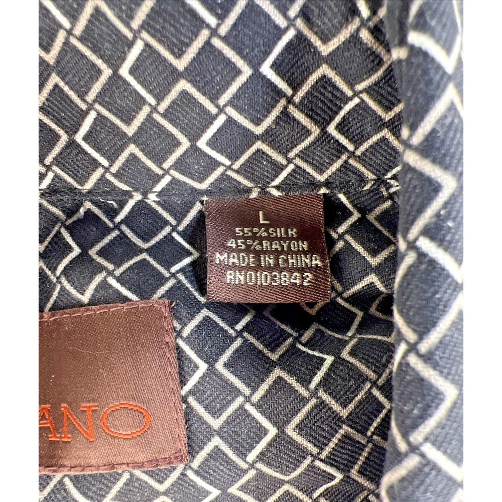 Toscano Silk Rayon Jacquard Shirt Men's Large Geometric Fleur‑de‑Lis NWOT - Picture 5 of 12